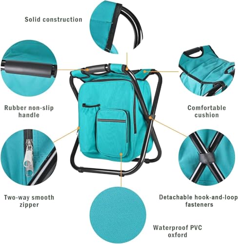 Kikerike Backpack Stool Cooler Chair Heavy Duty 300 LBS Max Load Portable Lightweight Stool Backpack Folding Fishing Coole...