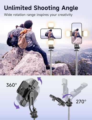 53'' Selfie Stick Tripod with Light, Extendable Selfie Stick with Remote, Portable Cell Phone Tripod Stand with All in 1 P...