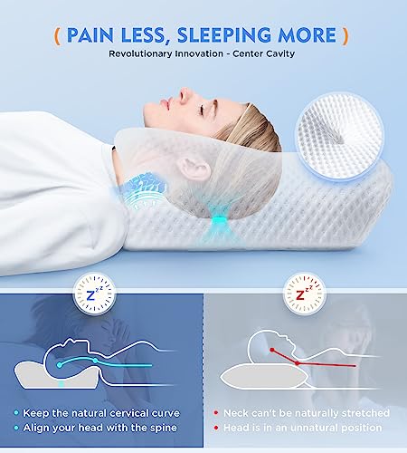 Osteo Cervical Pillow for Neck Pain Relief, Hollow Design Odorless Memory Foam Pillows with Cooling Case, Adjustable Ortho...