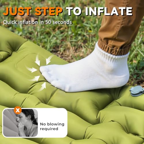 RusChic Sleeping Pad for Camping, Ultralight Inflatable Camping Mat with Pillow Built-in Foot Pump, Compact Camping Pad fo...