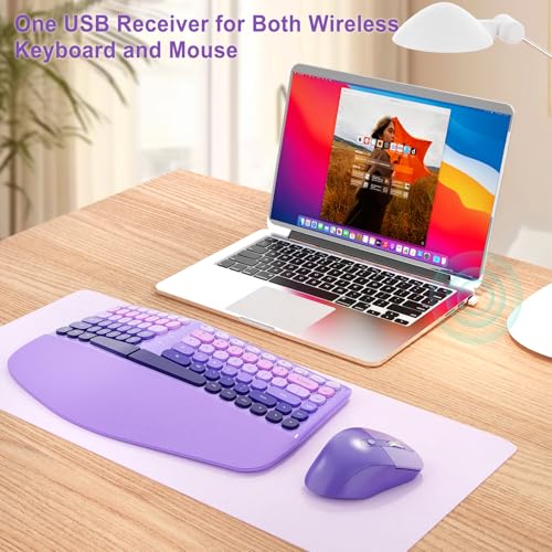 Ergonomic Wireless Keyboard and Mouse, Mechanical Gaming Set with Wrist Rest & OTG & Brush Ideal for Windows PC, Home, Off...