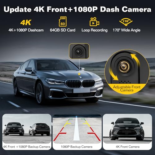 Stihoze 10.26'' Wireless CarPlay Screen for Car with 4K Dash Cam & 1080P Backup Camera, Apple Car Play & Android Auto Car ...