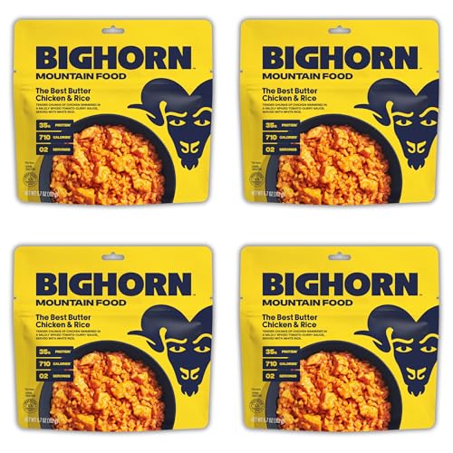 BIGHORN Mountain Food The Best Butter Chicken and Rice - contains 4 packs | 8 servings | 140g Protein | 2,840 Calories - p...