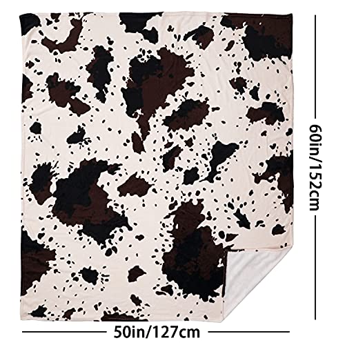 Yiyhuxf Cow Print Blanket Animal Brown Black Milky White Faux Fur Throw Blankets Western Cute Flannel Fleece Decorative Be...