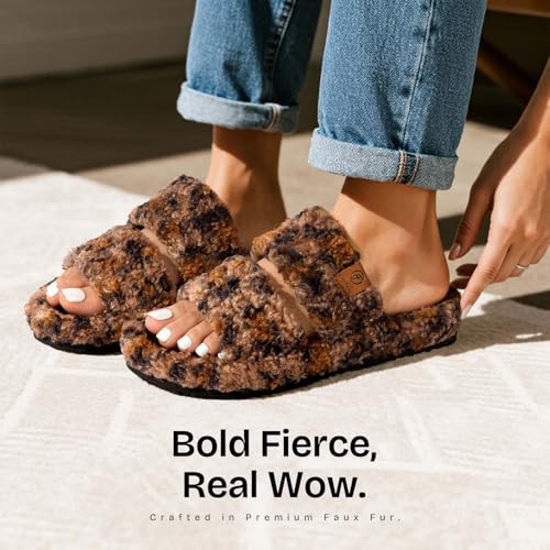 EverFoams Womens Fuzzy Open-toe Slippers Soft Comfy Memory Foam Indoor House Shoes