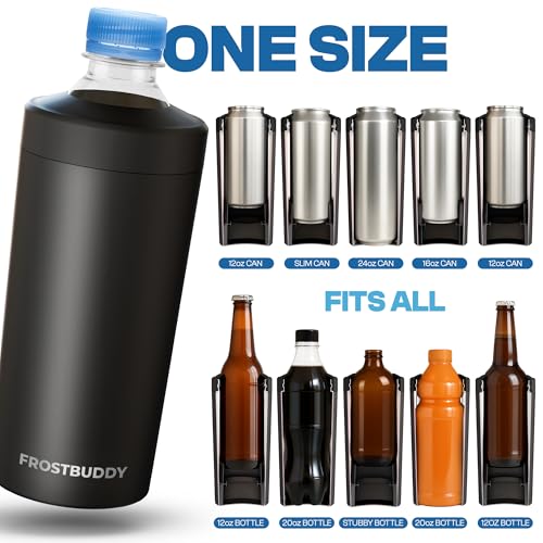 Frost Buddy Universal XL Can Cooler - Fits All - For 12, 16, 20, and 24 ounce Bottles - Insulated Double-Walled Stainless ...