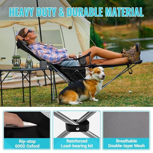 #WEJOY 2-in-1 Reclining Camping Chair with Footrest for Adults Folding Lounge Chair with Adjustable Backrest Lightweight C...