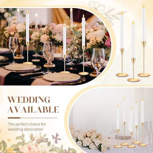 FillTouch 30 Pcs Gold Candlestick Holders with Flameless LED Candles Bulk Includes 15 Metal Candle Holders and 15 Battery ...