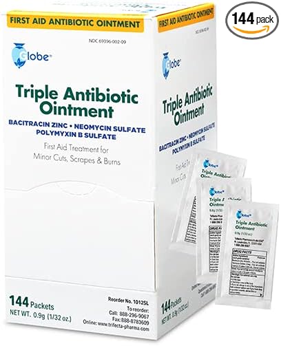 Globe (144 Pack) Triple Antibiotic Ointment 0.9g Single Packet, First Aid Kit for Minor Scratches, Wounds, Cuts and Burns,...