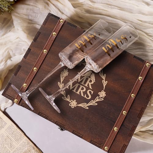 Physkoa Engagement Gifts for Couples-Toasting Mr and Mrs Champagne Glasses with Keepsake Box– Bride and Groom Champagne Fl...