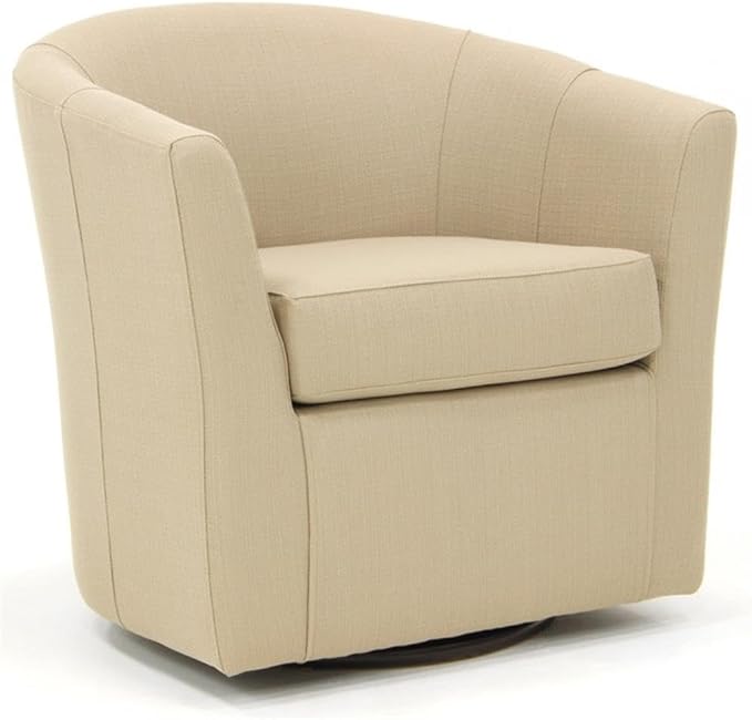 Pemberly Row Traditional Fabric Swivel Club Chair in Cream Finish