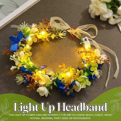 DRESBE Light Up Flower Crown Headbands LED Party Floral Hair Accessories for Women