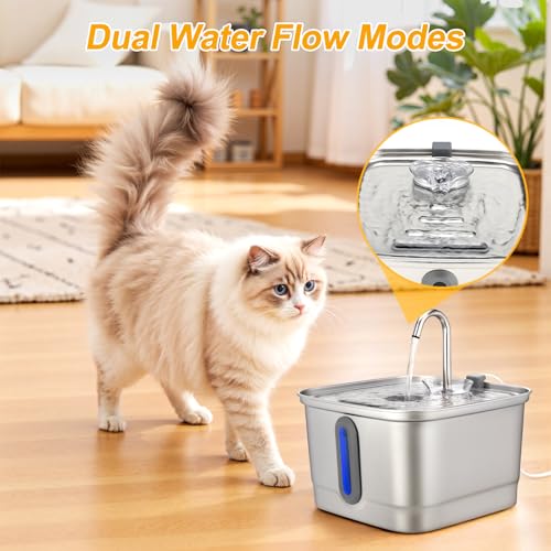 SEIRMEP Stainless Steel Cat Water Fountain, 101oz/3L Automatic Pet Water Fountain, Dog Water Fountain with Replacement Fil...
