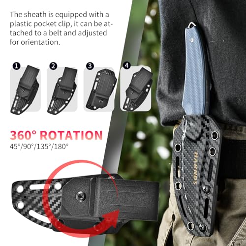 Harnds Shark Outdoor Knife Fixed Blade with Kydex Sheath D2 Steel Blade Ideal Camping Premium Survival Bushcraft (Gray - S...