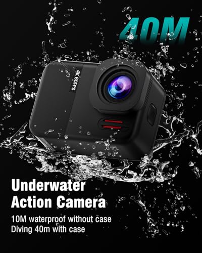 TIMNUT 4K60fps Waterproof Action Camera- Bare Metal Underwater 10M with 64G SD Card, HD 48MP Touchscreen Sports 6-Axis Sta...