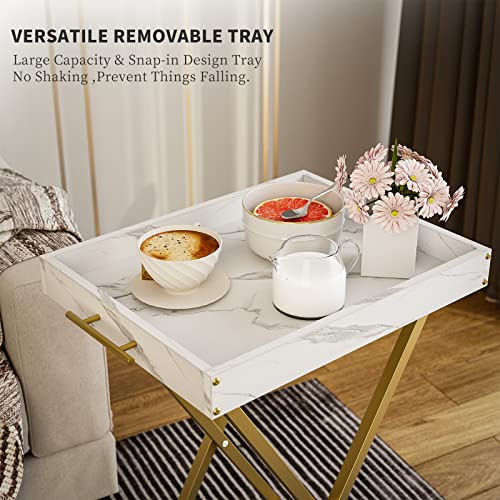 HMFOR Folding TV Tray Tables, Set of 2 Side Table for Small Place, Snack Eating Tables at Couch, Folding Tables with Remov...