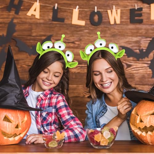 CCINEE 2Pack Alien Plush Headband，Green Alien Three-eyed Headband Plush Headwear Hat Accessories for Halloween Party Supply