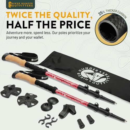 100% Carbon Fiber Trekking Poles by USA Brand - Ultra Strong Lightweight Collapsible Hiking Poles with Cork and EVA Foam G...