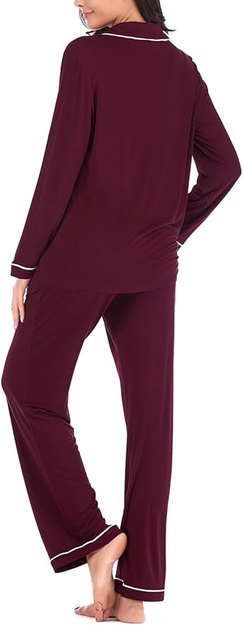 Aamikast Women's Pajama Sets Long Sleeve Button Down Sleepwear Nightwear Soft Pjs Lounge Sets