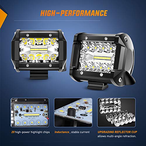Nilight LED Light Bar 2PCS 60W 4 Inch Flood Spot Combo LED Work Light Pods Triple Row Work Driving Lamp with 12 ft Wiring ...
