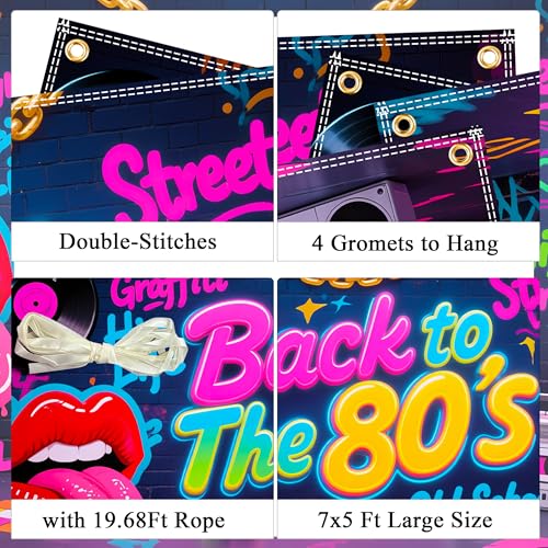 Back to The 80's Backdrop 6x3.6 ft 80s Party Decorations 80s Backdrop Hip Hop Graffiti Wall Birthday Party Supplies 1980 P...
