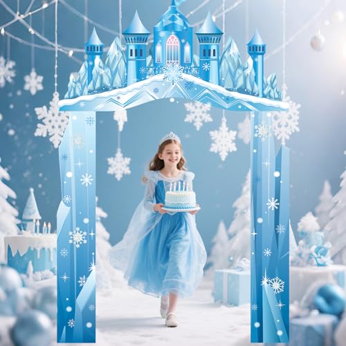 Tiamon Winter Wonderland Door Decorations Snow Castle Porch Banners Archway Ice Snowflake Hanging Door Banner Backdrop for...