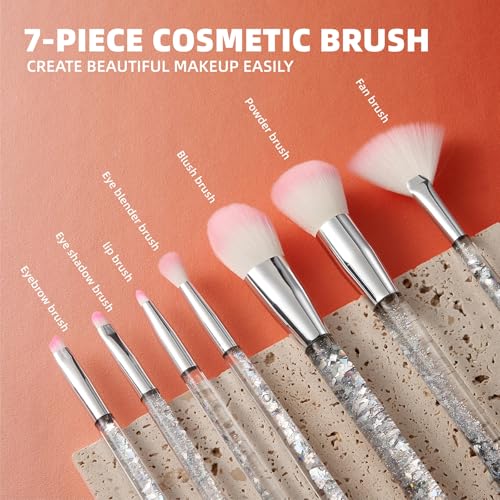 RAEEIKPHZ Travel Makeup Brush Set for Women,Grey White Transparent Unique Liquid Flows Handle with Fan Lip Eye Shadow Blen...