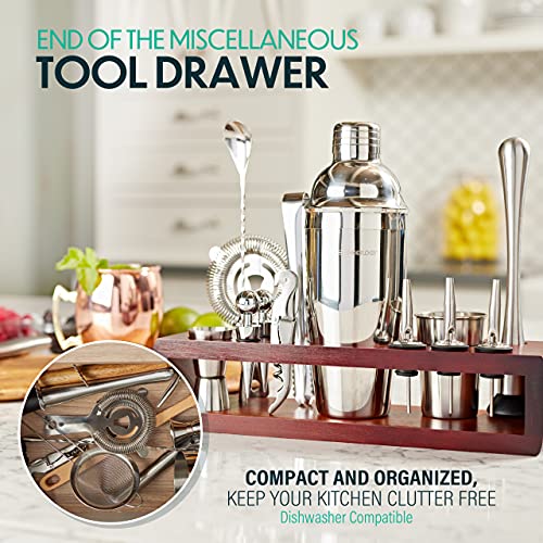 Modern Mixology 21-Piece Cocktail Shaker Set with Stand, Bartender Kit for Home Bar Accessories: 24oz Martini Shaker, Jigg...