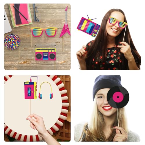 M AMFEOV 40 Pcs 80s Photo Booth Props, 80s Party Decorations 80s Props, 80s Birthday Party Decorations Disco Party Photo B...