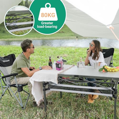 KingCamp Folding Camping Table, Portable Camp Table Foldable Aluminum Roll Up Seamless Desktop with Storage and Tall Legs ...
