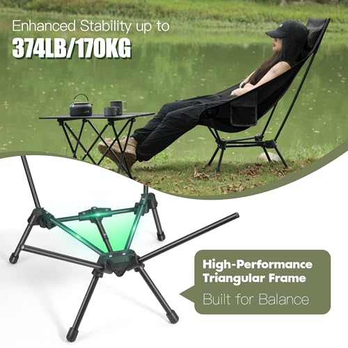 AuroraTrail High Back Folding Camping Chair with Pillow – Lightweight Portable Outdoor Chair with Cup Holder & Carry Bag, ...