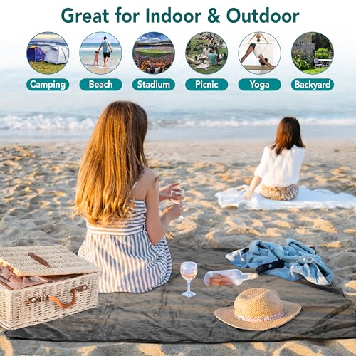 SUN CUBE Large Waterproof Camping Blanket, Fleece Quilted Stadium Blanket for Cold Weather, Windproof Foldable Outdoor Bla...