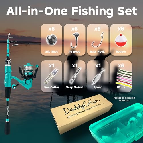 DaddyGoFish Spinning Fishing Rod and Reel Combo Set with Tackle Box | Kids Fishing Pole | Carbon Fiber Telescopic Fishing ...