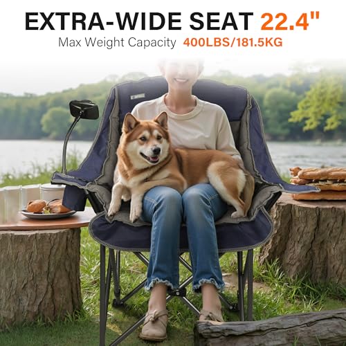 Camping Chairs for Adults-Oversized Extra Large Lawn Chair,Folding Comfy Padded Chair w/Phone Holder,Side Pocket,Cup Holde...