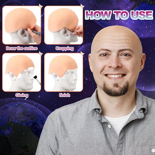 Mepase 8 Pcs Halloween Latex Bald Caps with Head Wig Caps Sunglasses Tie and Bow Tie for Adults Men Halloween Party Cospla...