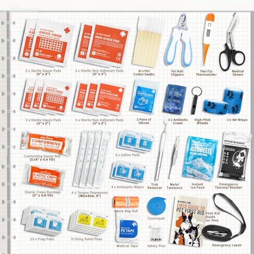 EVERLIT Pet Medic First Aid Kit | Vet-Approved Animal Care Kit with 95 Pcs Medical, Outdoor & Emergency Supplies to Treat ...