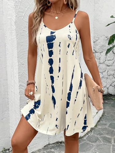 Women’s Summer Spaghetti Strap Dress Casual Sleeveless A Line Flowy Sundress Lightweight Outfit for Beach or Travel