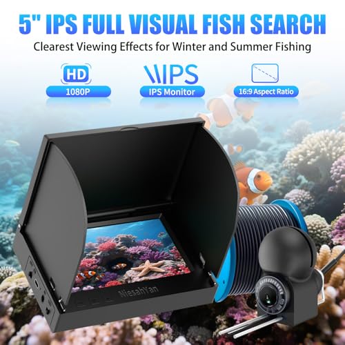 5" Underwater Fishing Camera, 1080P Upgraded HD Lens Ice Fishing Camera with 12pcs IR Lights, 8000mAh Li-Battery, IP68 Wat...