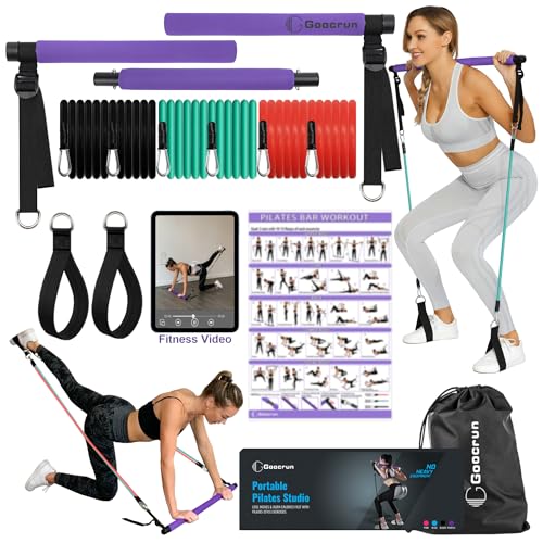 Goocrun Portable Pilates Bar Kit with Resistance Bands for Men and Women - 3 Set Exercise Resistance Bands - Multifunction...