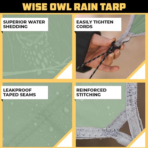 Wise Owl Outfitters Hammock Rain Fly – Waterproof Camping Tarp Cover with Tent Stakes & Carry Bag, Ultralight Shelter for ...