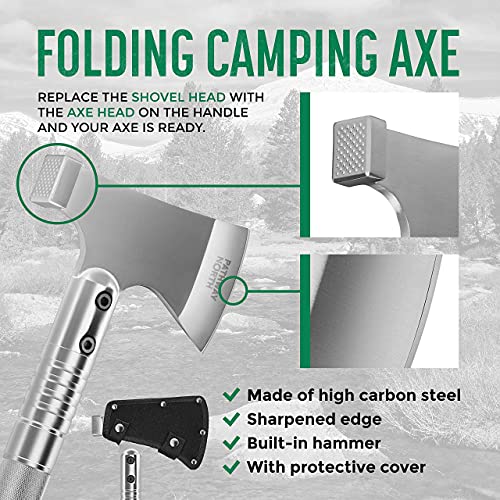 PATHWAY NORTH Survival Shovel and Camping Axe – Stainless Steel Tactical Survival Multi-Tool and Survival Hatchet Equipmen...