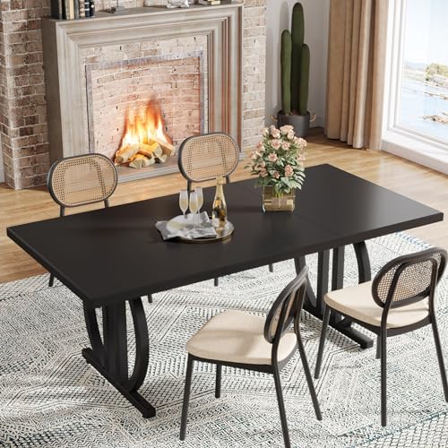 LITTLE TREE Modern Dining Table for 4-6 People, 63" Large Rectangular Kitchen Table with Geometric Legs, Unique Dinner Table Kitchen & Dining Room Furniture