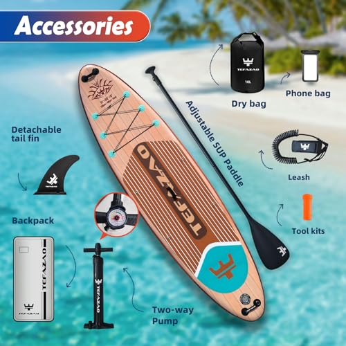 TEFAZAO 34'' Wide Inflatable Stand Up Paddle Board, 400lbs Capacity SUP Board with Premium Paddle Board Accessories, 100L ...