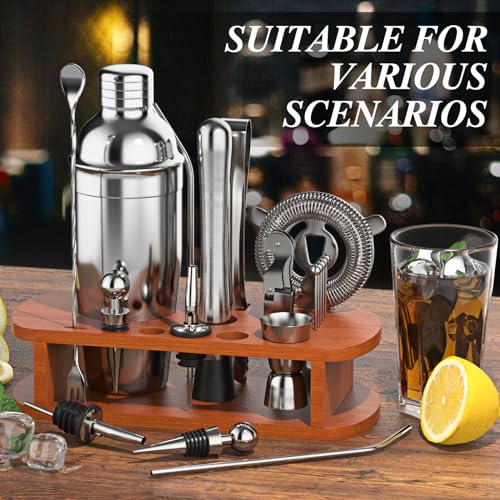Cocktail Shaker Set with Stand - 25pcs Mixology Bartender Kit 25oz Professional Bar Tools Set Bar Accessories for Drink Mi...