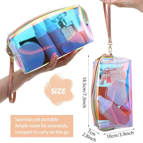 APLZGMG 2 Pcs Clear Iridescent Holographic Makeup Bag, Glitter Travel Cosmetic Pouches with Zipper, Waterproof Toiletry Or...