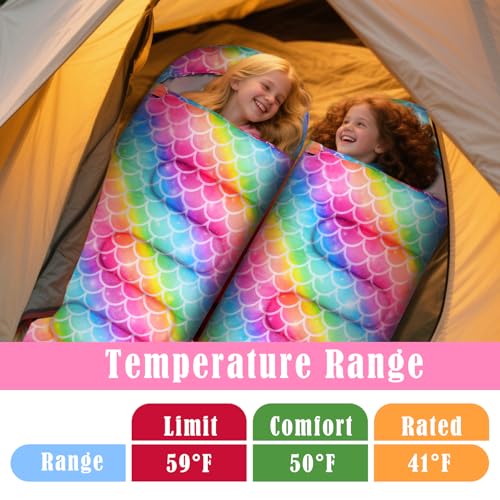 Ausletie Camping Sleeping Bag for Kids Girls Boys,3 Season Warm Sleeping Bag Waterproof Portable for Outdoors Traveling,Ca...