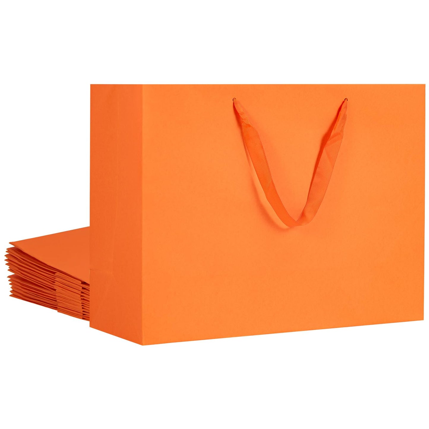 Umoofine Large Orange Gift Bag 12 Pack, 15.7x5.9x12 Inches Extra Large Kraft Gift Bags with Ribbon Handles, Reusable Heavy Duty Kraft Orange Paper Bags Bulk for Shopping, Wedding, Gift, Retail