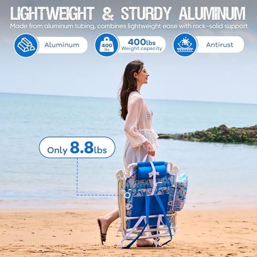 Old Bahama Bay Reclining Beach Chair Backpack 5-Position Lay Flat Lounge Chair for Adults Heavy Duty Portable Folding Ligh...