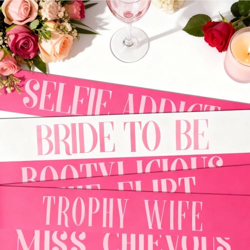 KICOSY 18PCS Hot Pink Bachelorette Party Sashes- Funny & Bold Bridal Party Sashes, Bride to Be & Bridesmaid Gifts for Brid...