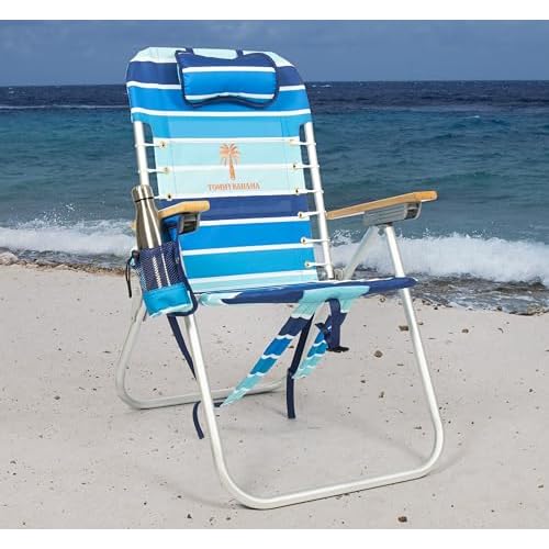 Tommy Bahama Hi-Boy 17" Seat Height 4-Position Lace-Up Suspension Folding Beach Backpack Chair, 2-Pack, Stripe